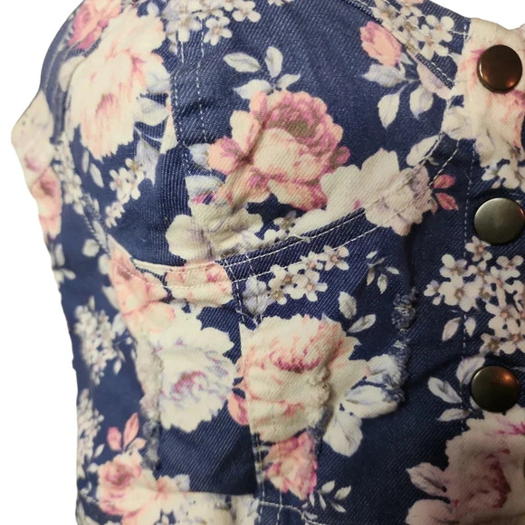 Nollie Floral Print Denim Bustier Large Festval Girlhoodcore boho Cowgirl Indie - Picture 7 of 12